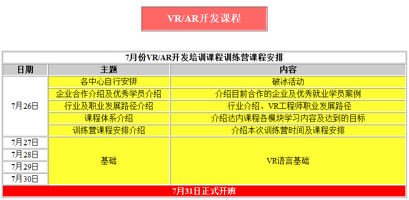 VR開(kāi)發(fā)免費(fèi)培訓(xùn)課程表